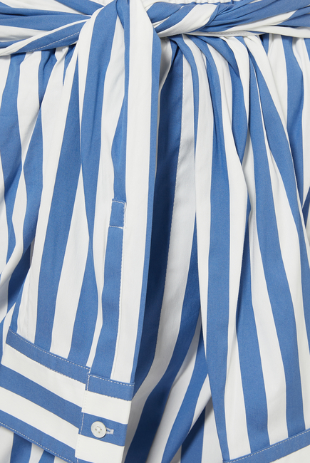 Stripe Sleeve-Tie Poplin Bubble Skirt